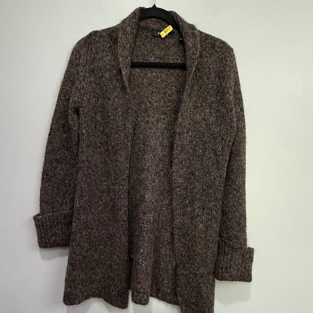 Express Mohair Wool Blend Shawl Collar Open Front Cardigan Brown Marl XS